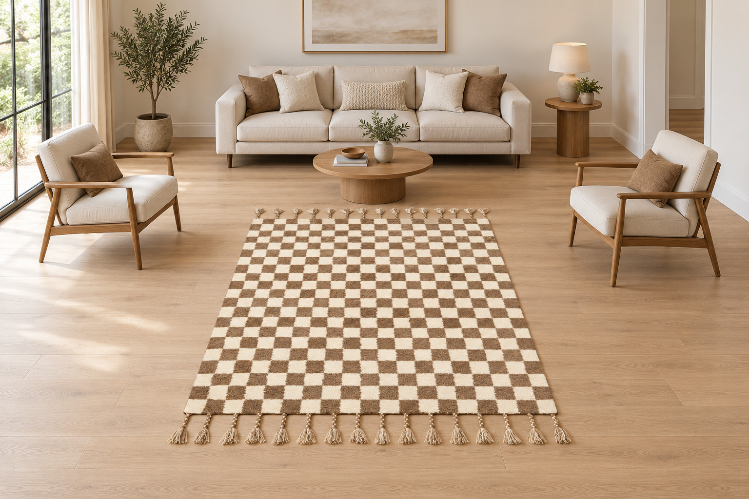 Hand-Knotted Wool Checkerboard Carpet, handmade Semi-Worsted New Zealand Wool rug