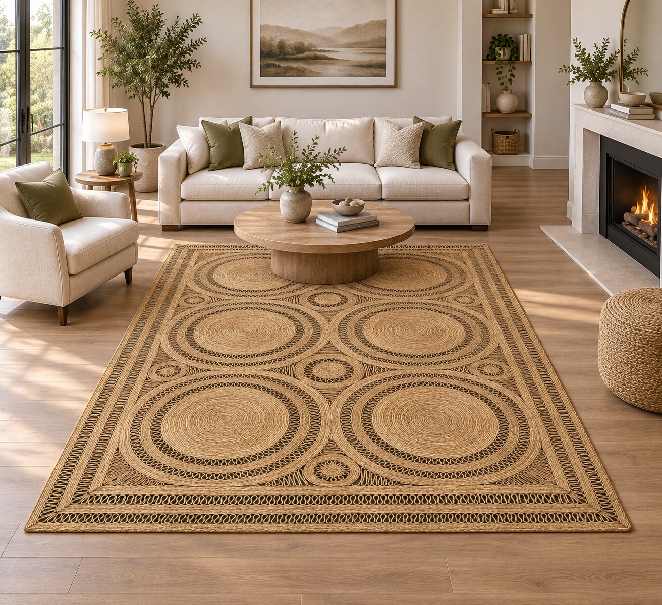 Artisan Concentric Circle Jute Rug, handmade Jute rug