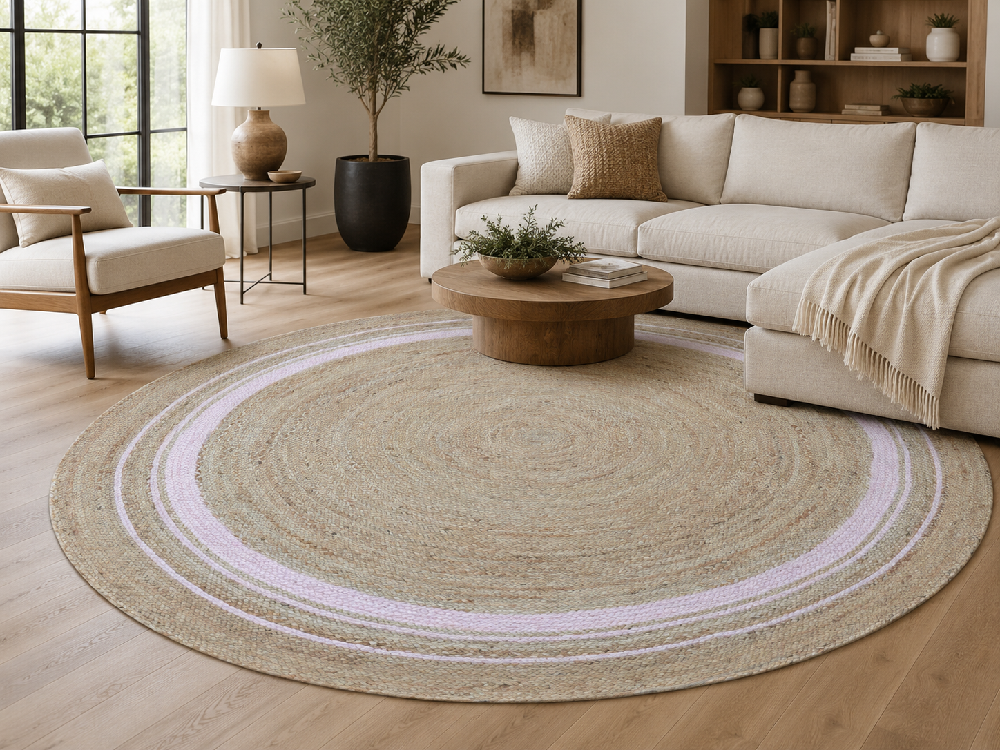Machine-woven, handmade Jute rug