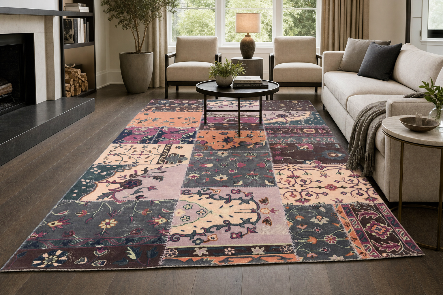 Patchwork Hand-Tufted Wool Rug, handmade New Zealand Wool rug