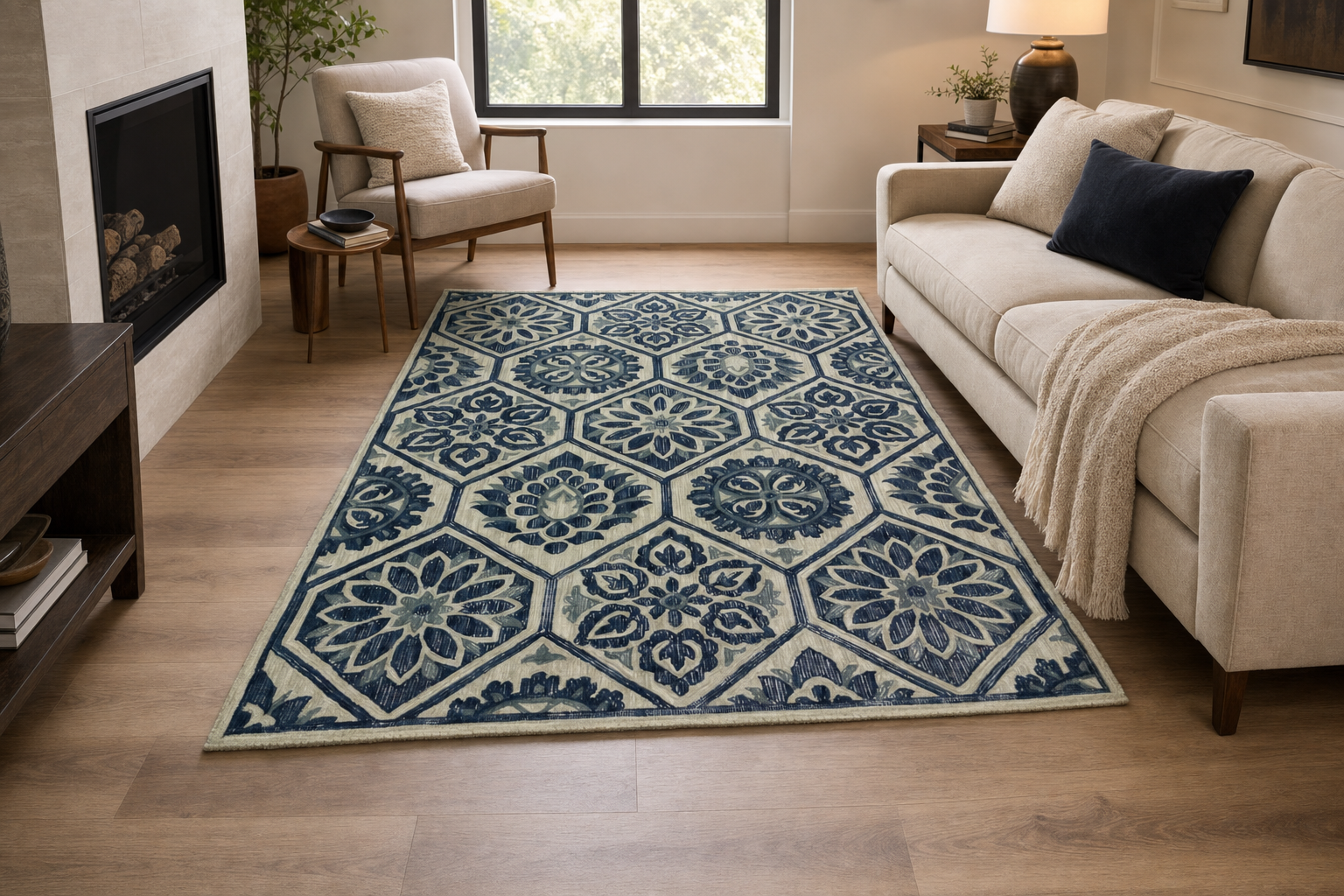 Hand-Tufted Wool Hexagon Medallion Rug, handmade New Zealand Wool rug