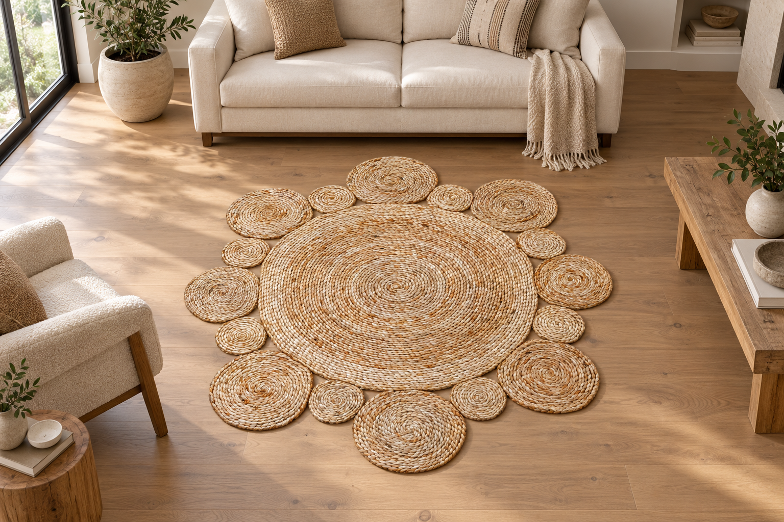 Natural Orbit Spiral Jute Rug, handmade Jute rug