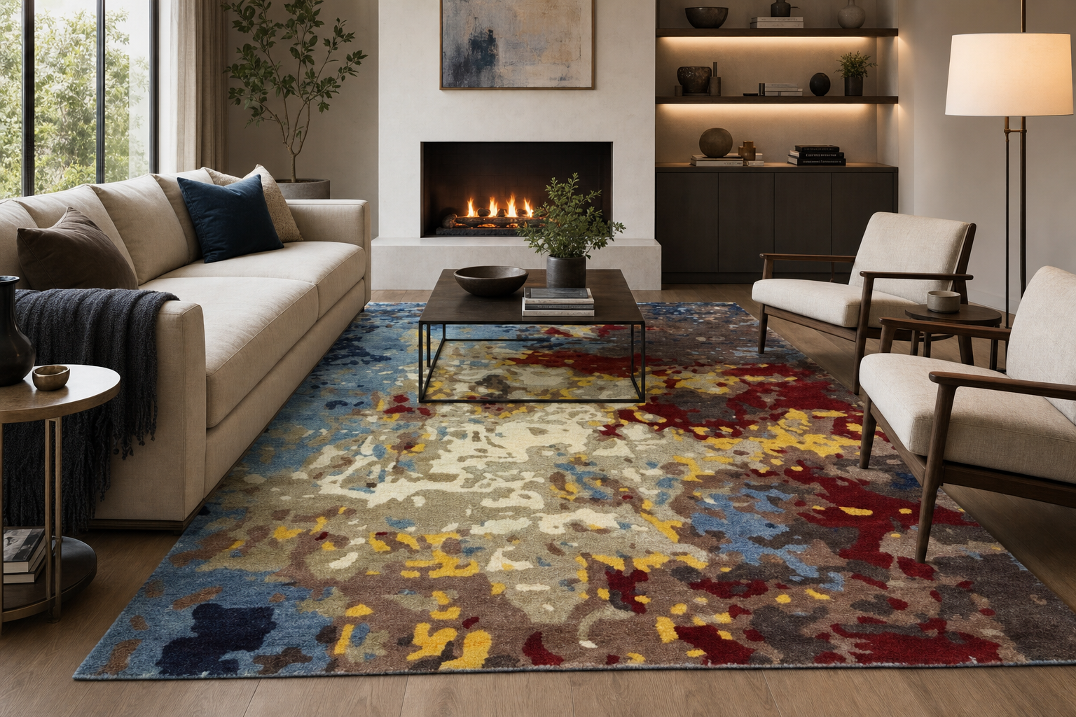 Hand-Tufted Multicolor Abstract Wool Rug, handmade New Zealand Wool rug