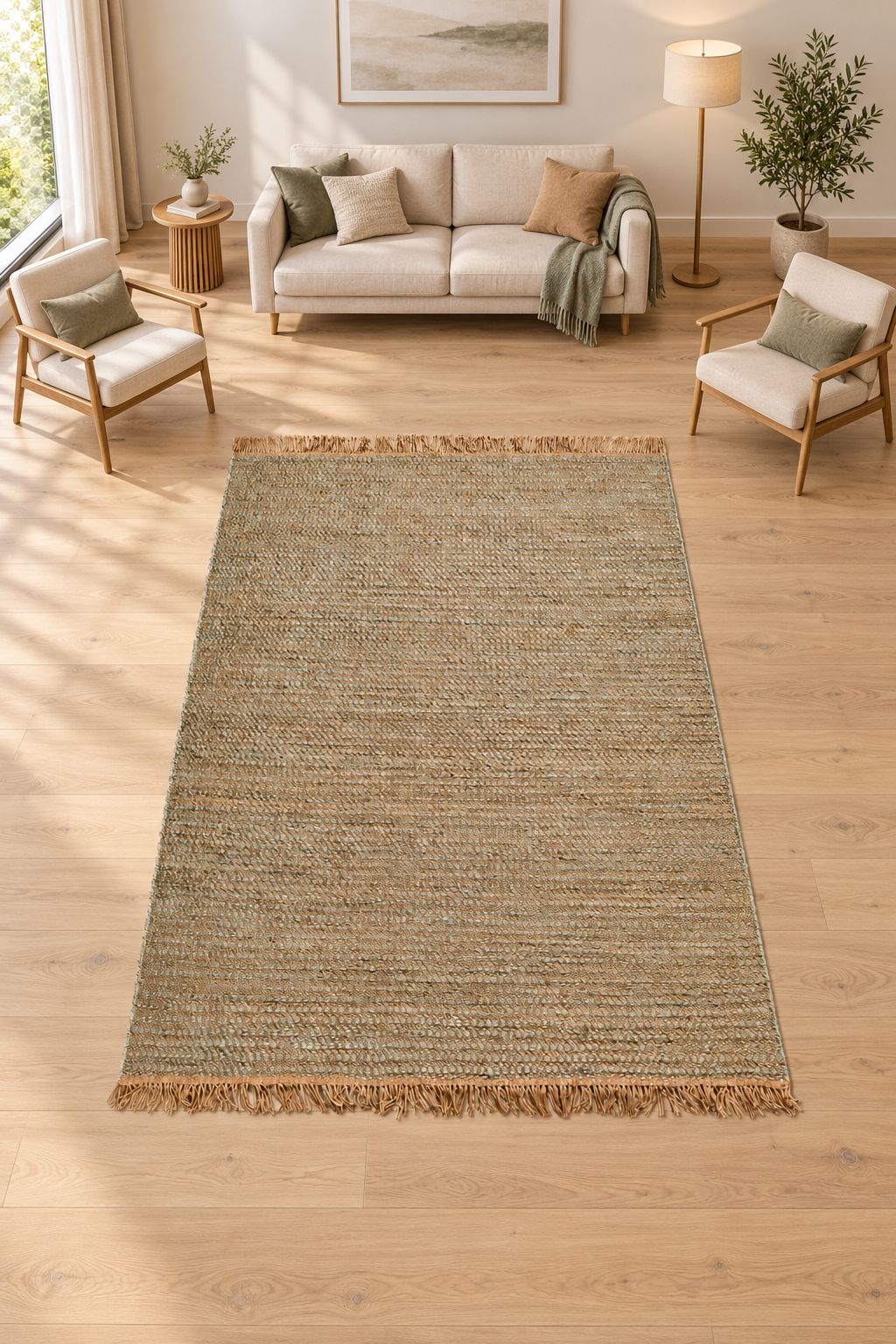 Natural Sage Jute Flatweave Rug, handmade Jute rug