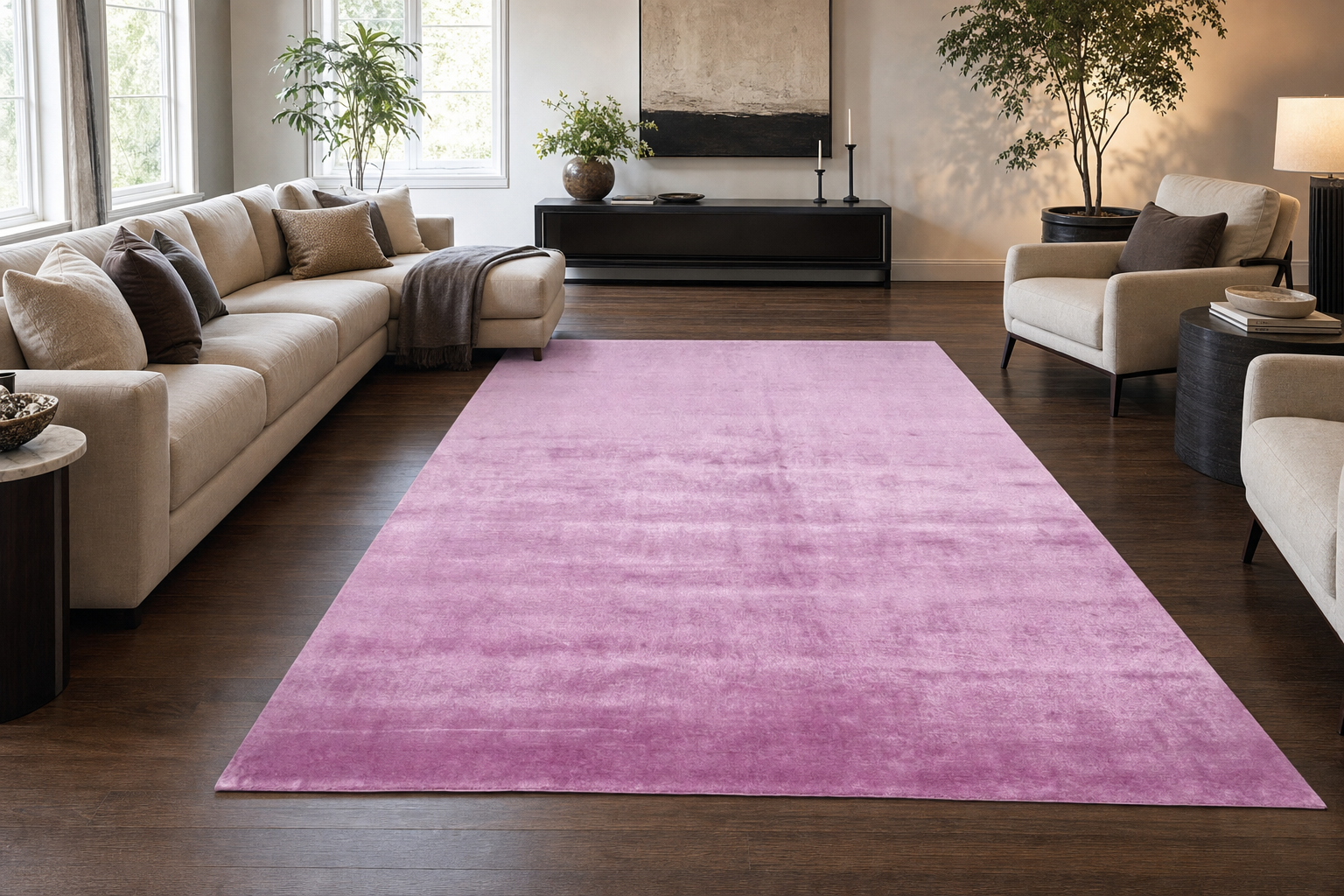 Hand-Knotted Indo-Tibetan Wool-Silk Pink Rug, handmade Wool & Bamboo Silk rug