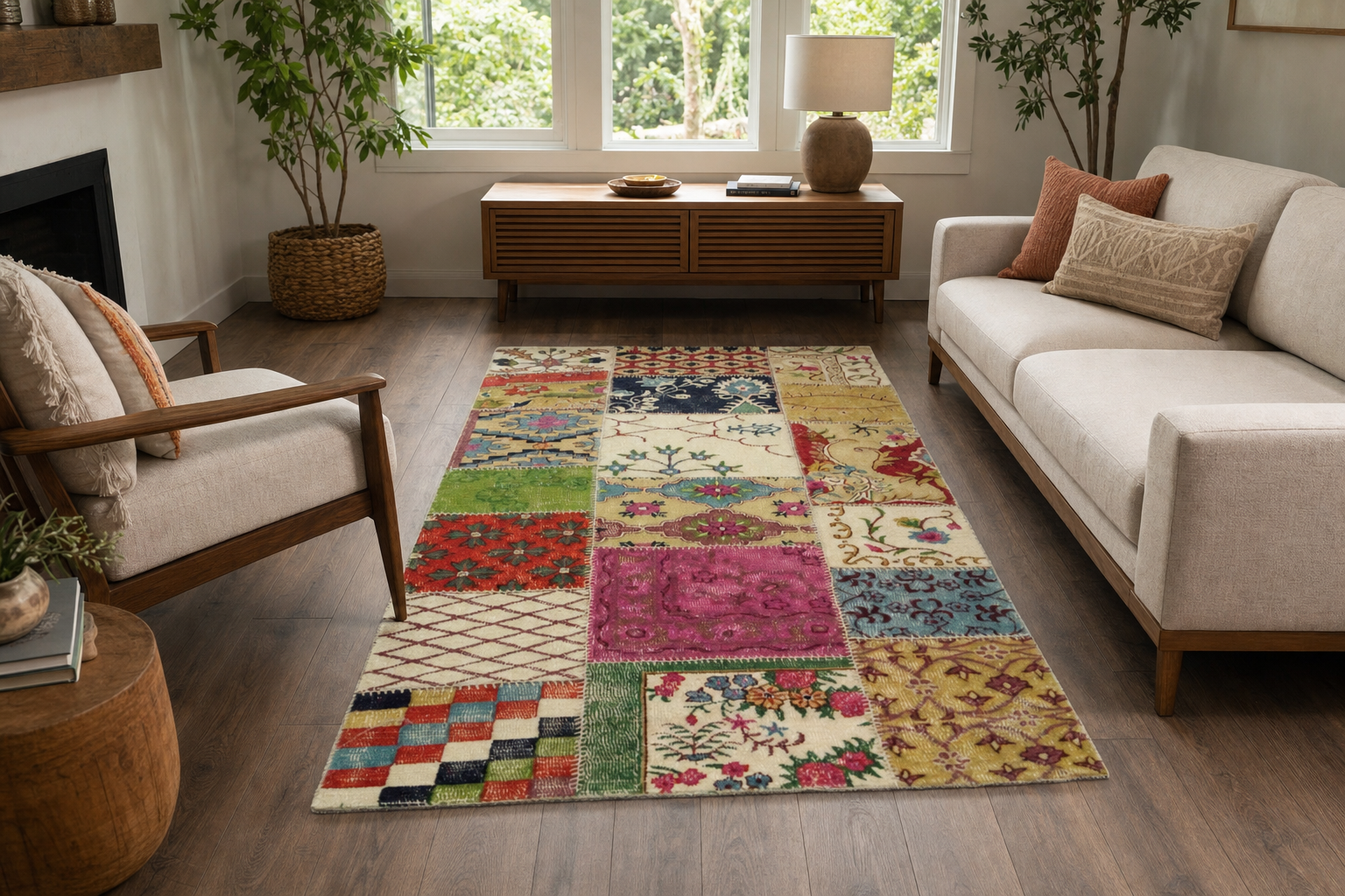 Hand-Tufted Patchwork Wool Rug, handmade New Zealand Wool rug