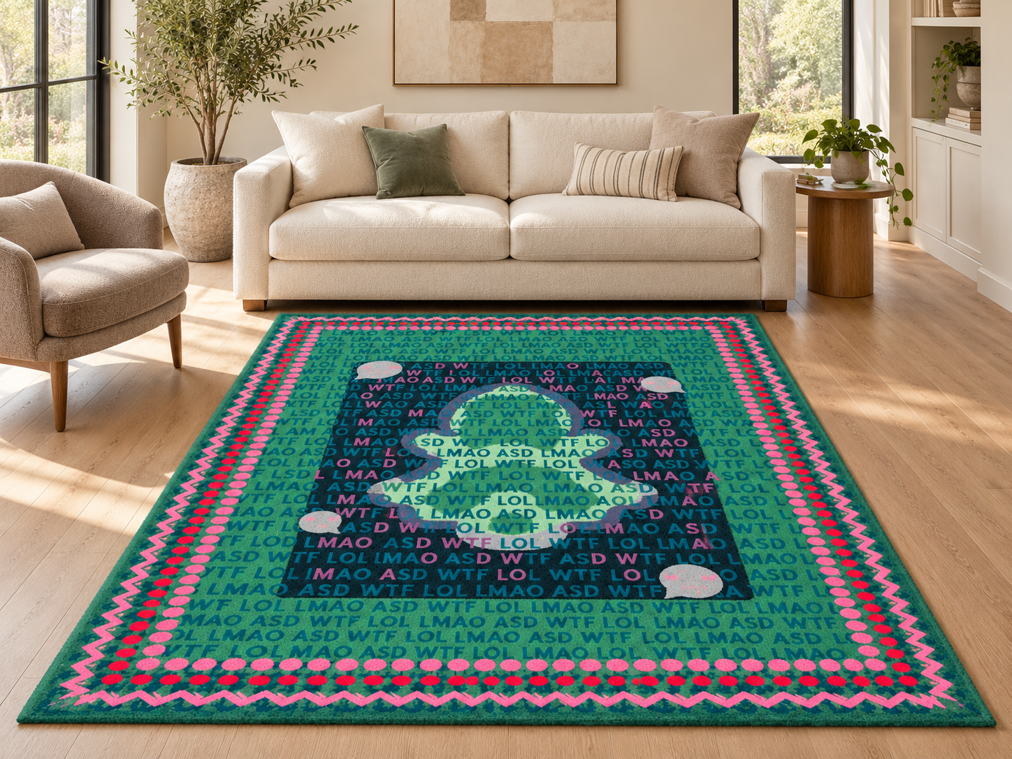 Hand-Knotted Digital Spirits Rug, handmade Semi-Worsted New Zealand Wool rug