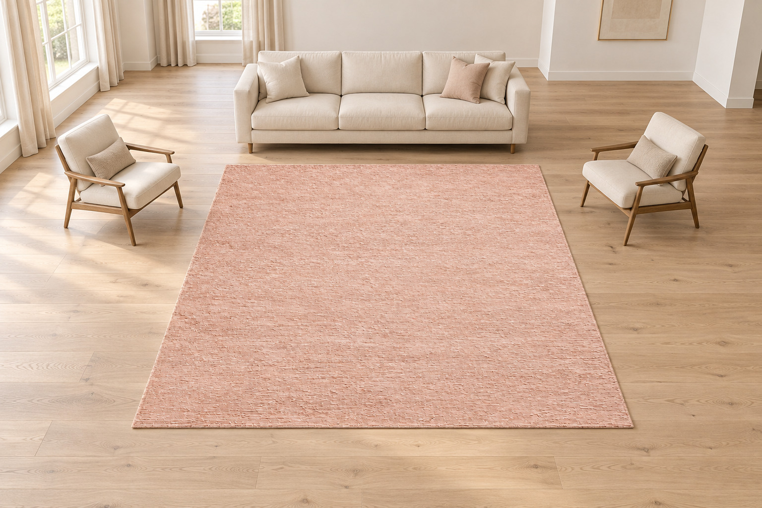 Blush Linear Textured Rug, handmade Wool & Viscose Silk rug