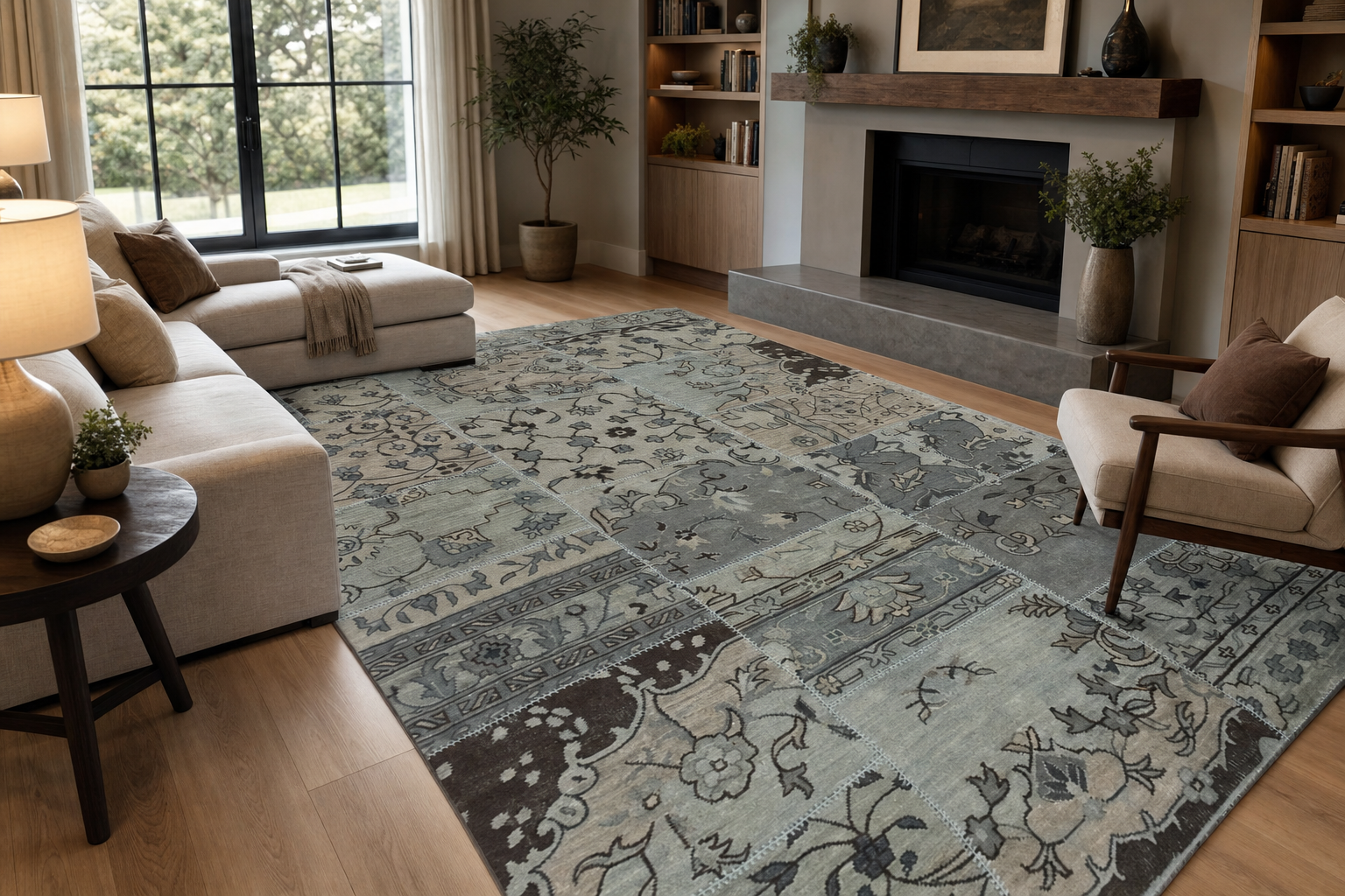 Hand-Tufted Wool Patchwork Rug, handmade New Zealand Wool rug