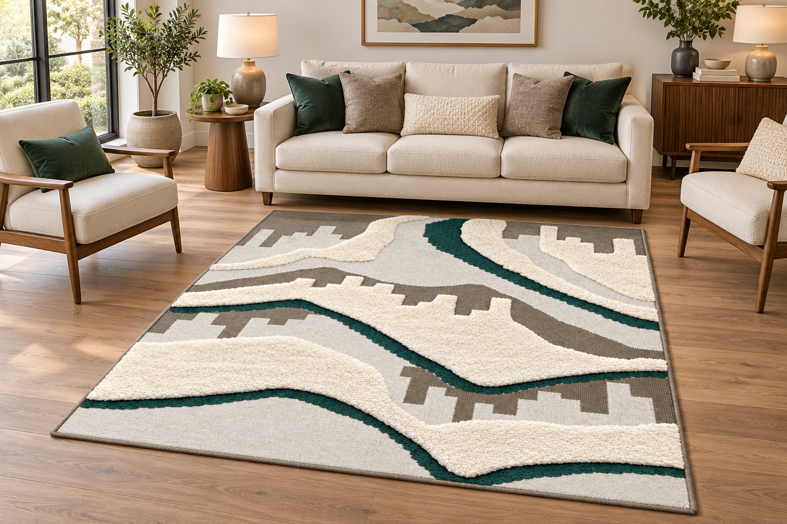 Abstract Sculpted Waves Rug, handmade Wool rug