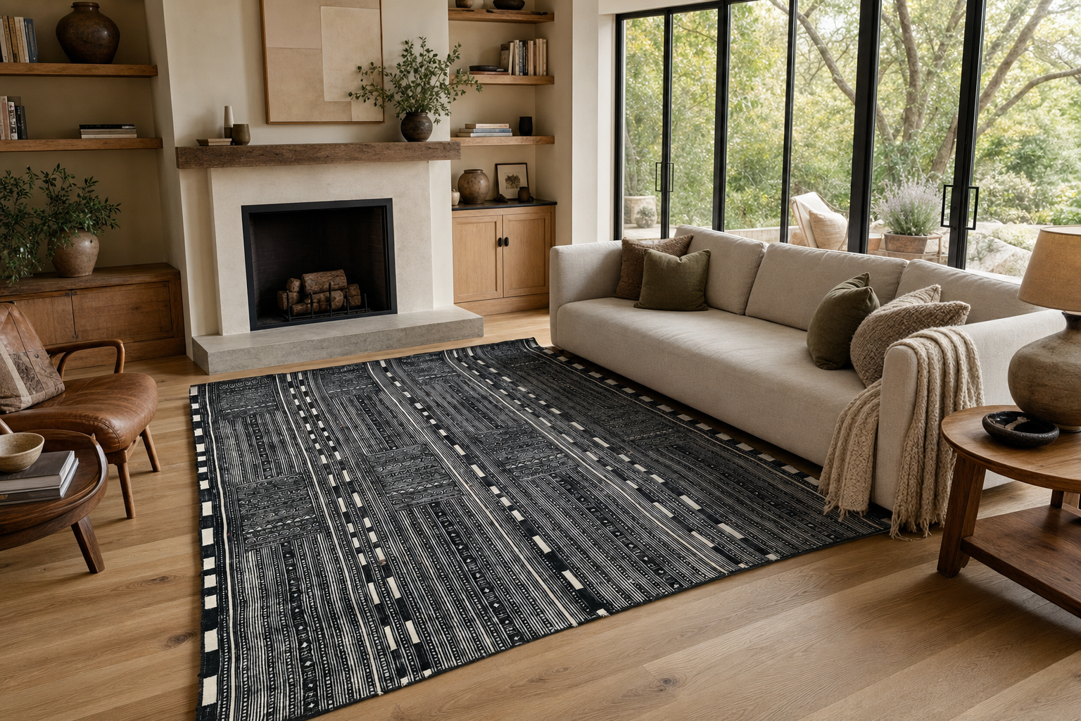 Black & Ivory Hand-Tufted Wool Rug, handmade New Zealand Wool rug