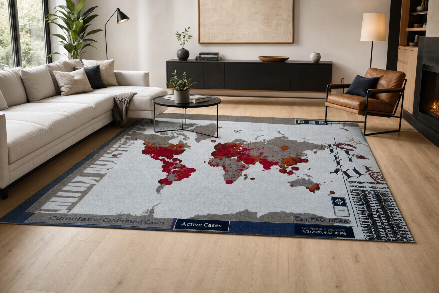 Tibetan World Map Wool Rug, handmade Semi-Worsted New Zealand Wool rug