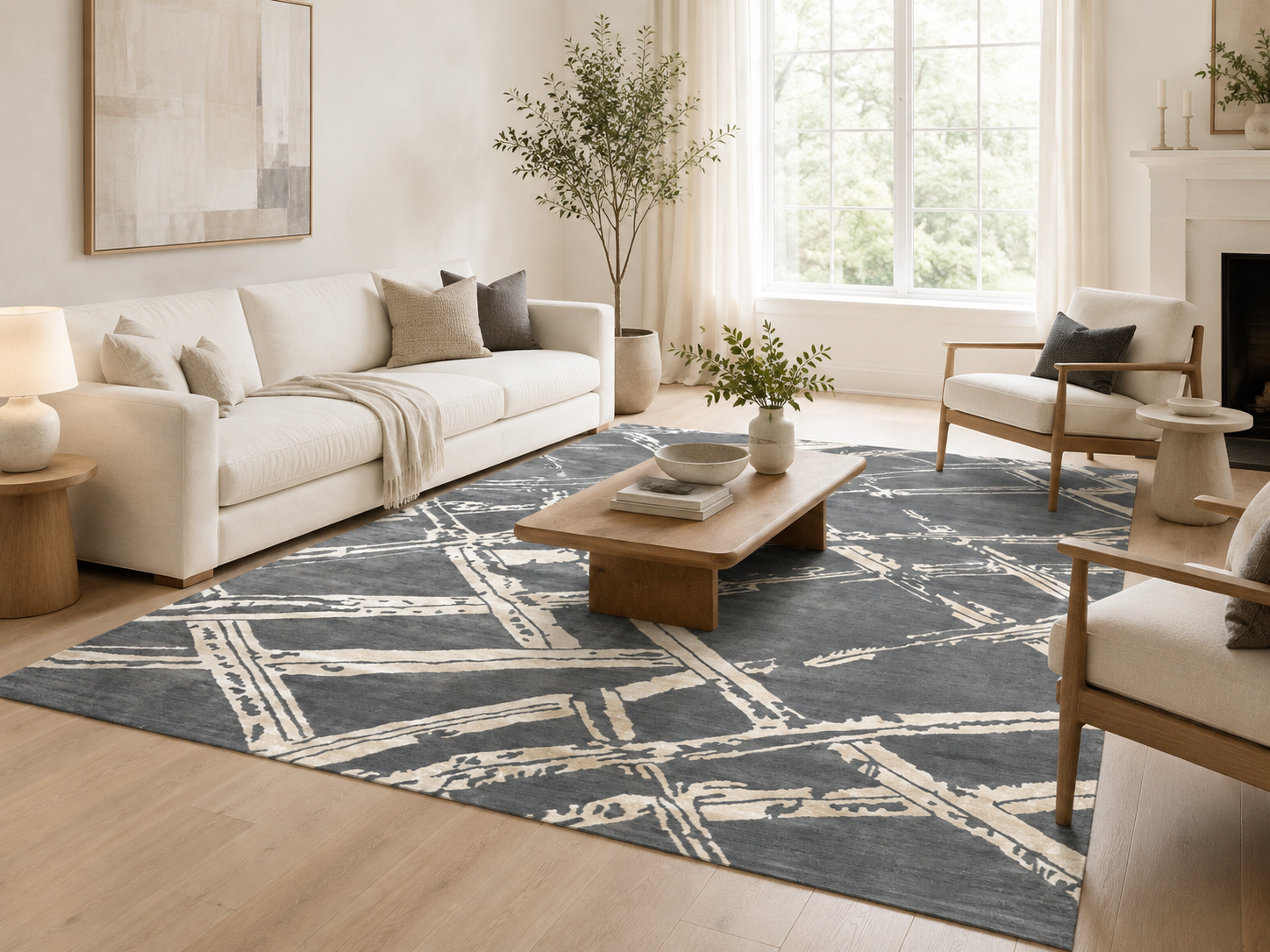 Handknotted Indo Tibetan , Material - Wool & Silk Mix, handmade Semi-Worsted New Zealand Wool rug
