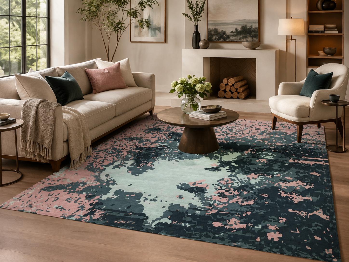 Handknotted Indo Tibetan, handmade Semi-Worsted New Zealand Wool rug